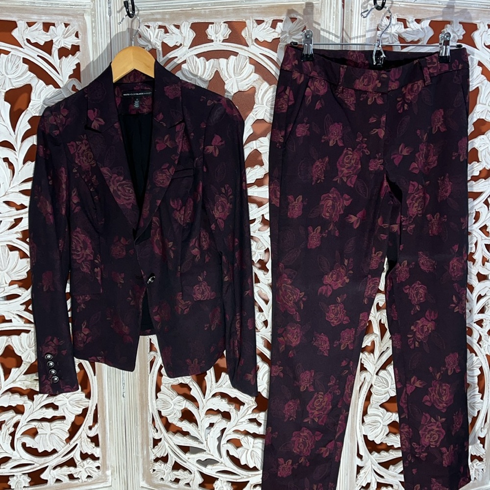 WHBM Jacquard Maroon Roses Blazer and Pant Suit